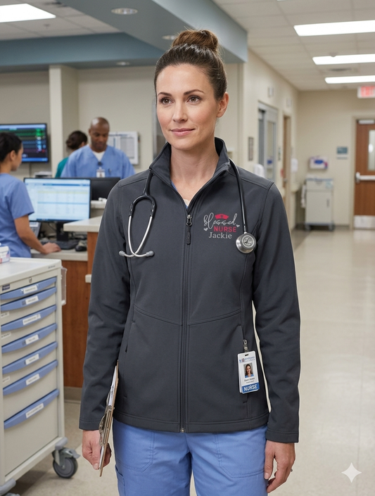 Women's Full Zip Softshell Jacket, Custom Embroidered Nurse Medical Jacket