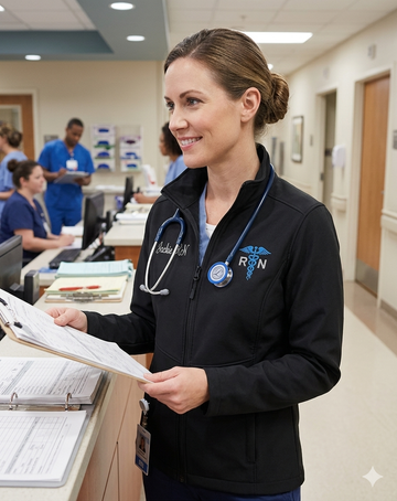 Women's Full Zip Softshell Jacket, Custom Embroidered Nurse Medical Jacket