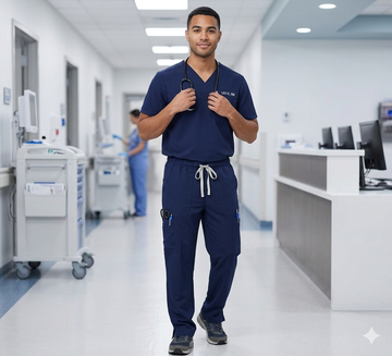 Men’s Scrub Set | Stylish Scrub Top with Pocket | Classic Pants with Bottom Side Slits