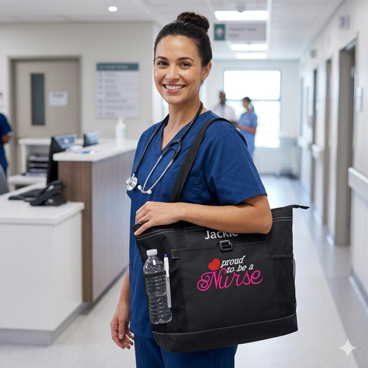 Nurse Tote Bag Personalized Embroidered Proud to be a Nurse RN, LVN, CNA Gift