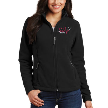 Women’s Fleece Jacket | Personalized Embroidered Full Zip Medical Apparel | MD, RN & LVN Gift