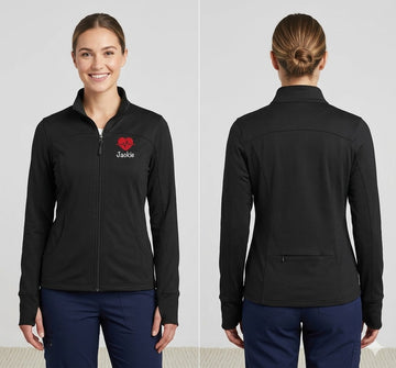 Ashtown Clothing women's black performance full zip medical jacket with custom embroidery and back zipper pocket