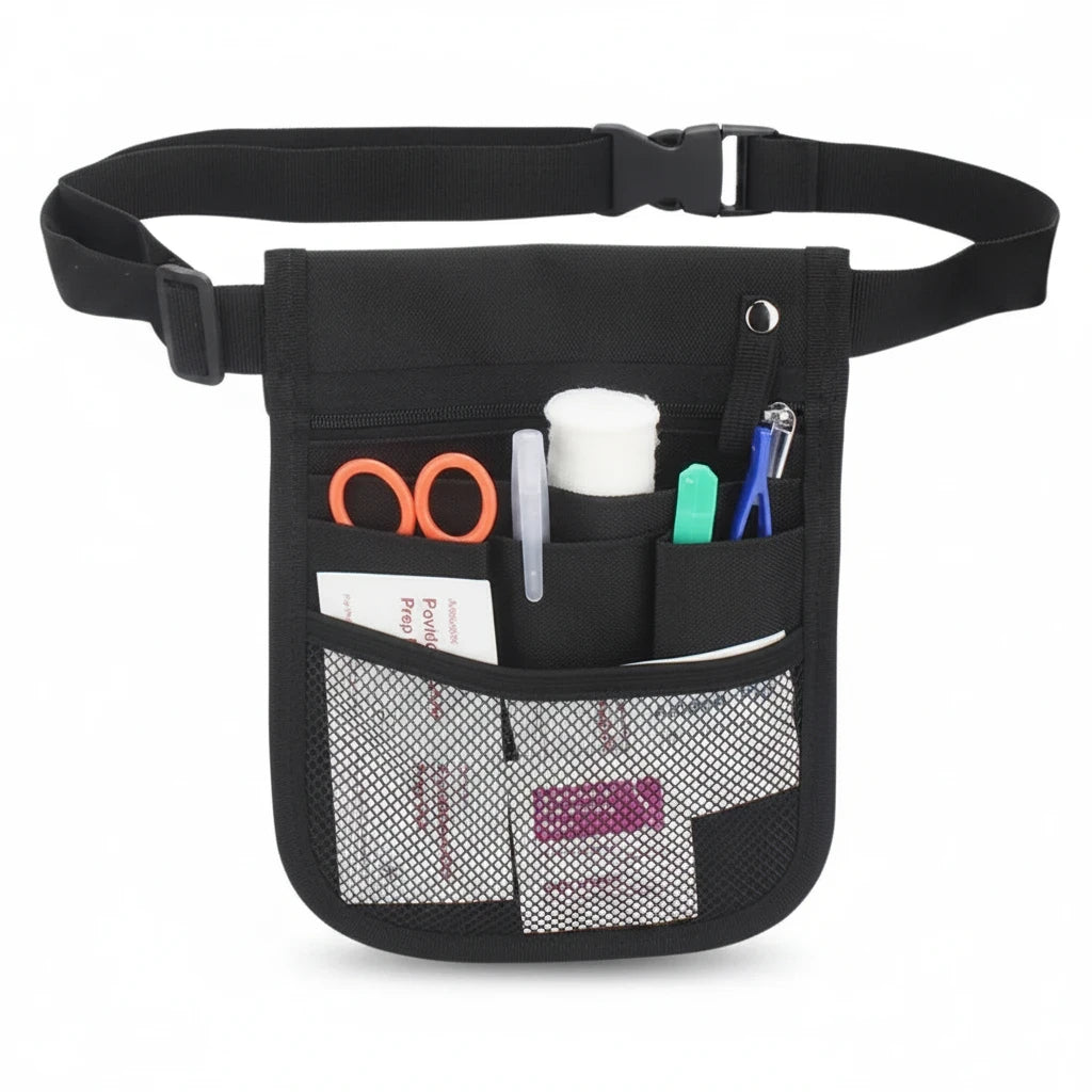 Ashtown Clothing black medical utility waist organizer pouch with multiple pockets for nursing tools and supplies