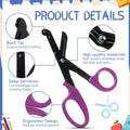 Ashtown Clothing black stainless steel medical trauma shears with purple ergonomic handles and blunt safety tips
