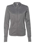 Ashtown Clothing women's heather grey performance full-zip medical jacket with thumbhole cuffs and fleece lining.