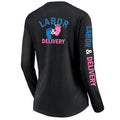Ashtown Clothing black long sleeve tee with blue and pink baby footprint graphic and Labor & Delivery text on back