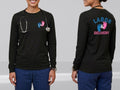 Ashtown Clothing black long sleeve nurse tee with baby footprint graphic on front and back for L&D nurses