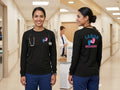 Ashtown Clothing black long sleeve tee with baby footprint graphic for Labor and Delivery nurses in a hospital setting