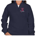 Ashtown Clothing navy blue fleece quarter zip pullover featuring custom embroidered stethoscope heart and RN name