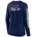 Ashtown Clothing navy blue long sleeve shirt with OR Nurse graphic on back and Operating Room text on the sleeve