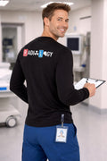 Ashtown Clothing black long sleeve Radiology Department graphic t-shirt worn by a male radiologic technologist