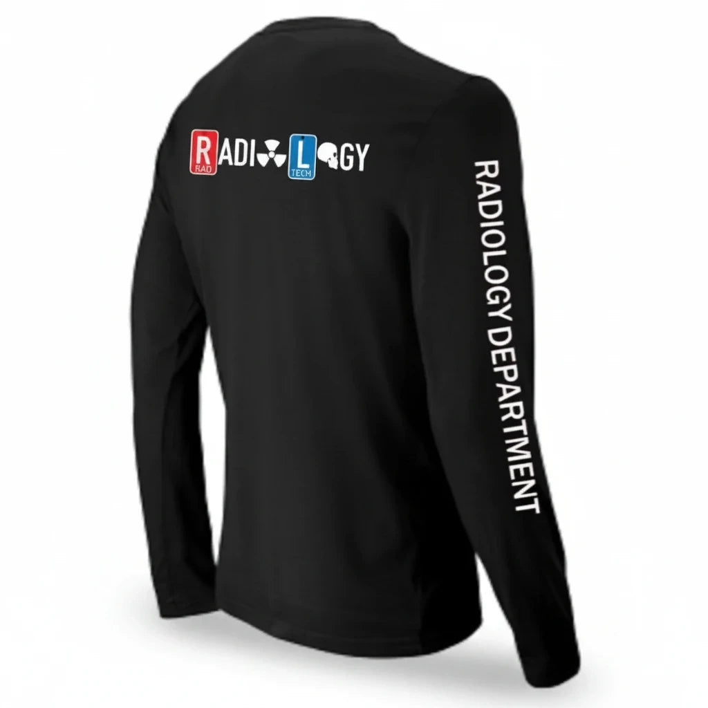 Ashtown Clothing black long sleeve t-shirt with Radiology Department graphic on the back and sleeve