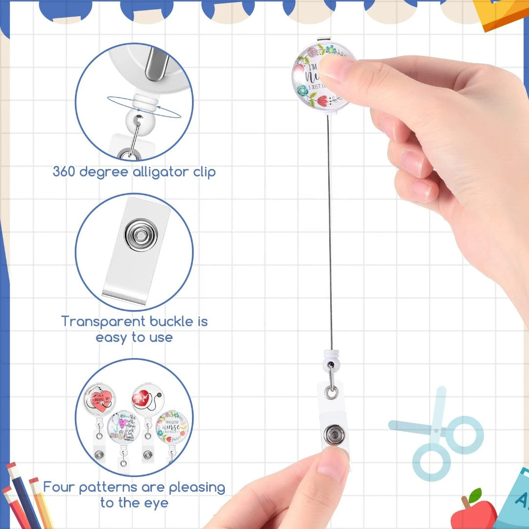 Ashtown Clothing retractable badge reel with 360-degree alligator clip and transparent buckle for medical professionals