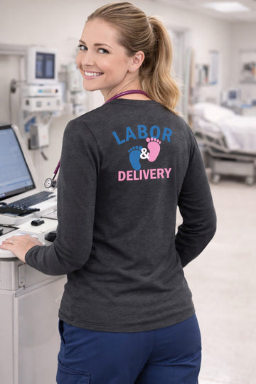 Labor & Delivery Nurse Long Sleeve Tee | Baby Footprint Graphic | L&D Nurse Gift