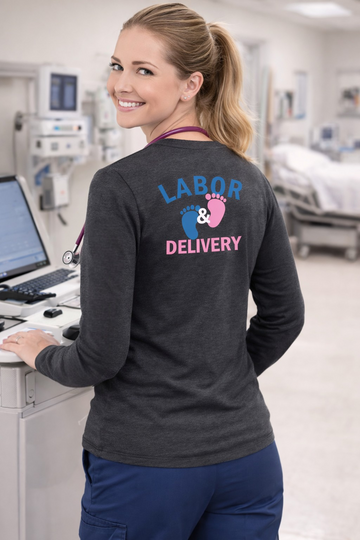 Labor and Delivery Nurse Long Sleeve Tee, Baby Footprint Graphic