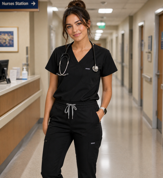 Scrub petite Fit V-Neck Top with Jogger Pant Set, for Nurses, Graduation and gift