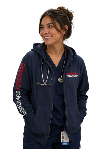 Emergency Department Unisex Zip-Up Hoodie, Custom for ED Doctors, Nurses and Technicians Gift